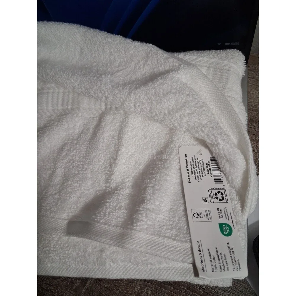 Mainstays Basic Bath Towel White 100% Cotton 27x52 Absorbent OEKO-TEX
